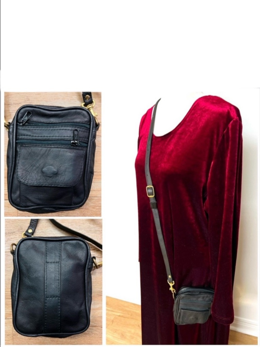 🎁 Black Real leather bag / shoulder or belt or crossbody Satchel Unisex Unused